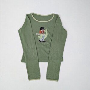Pisces Long Sleeve Top Y2K Cropped Cartoon Graphic Tight Fitted